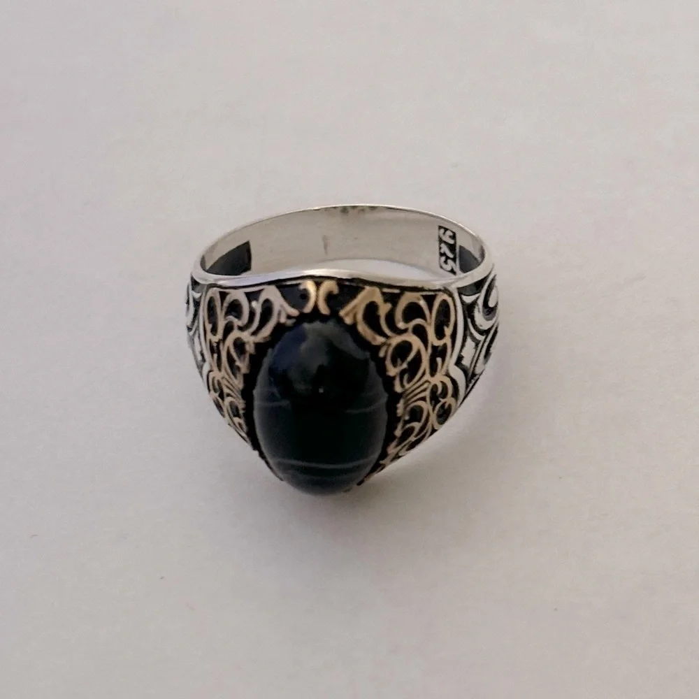 Unisex 925 Sterling silver ring black stone